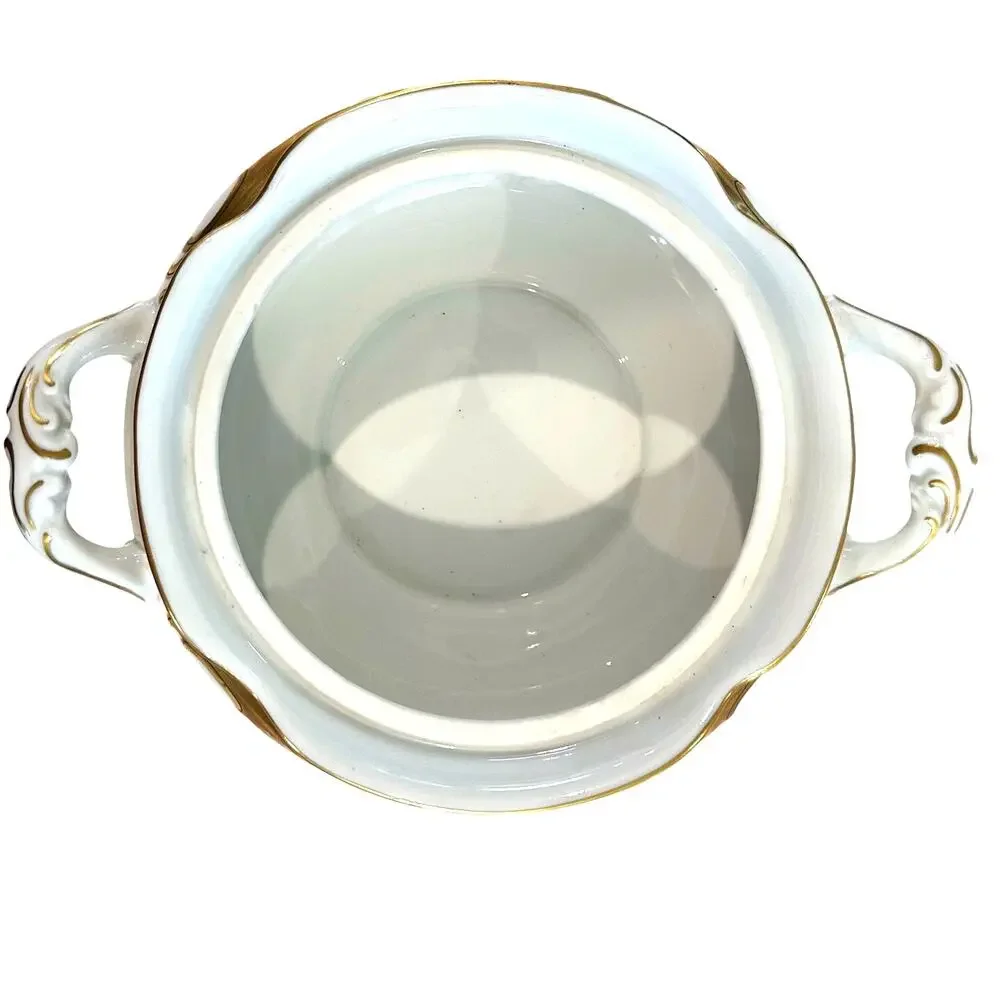 Walbrzych Poland Serving Dish w/Lid White Heavy Gold Scrolls-Rare-Excellent !